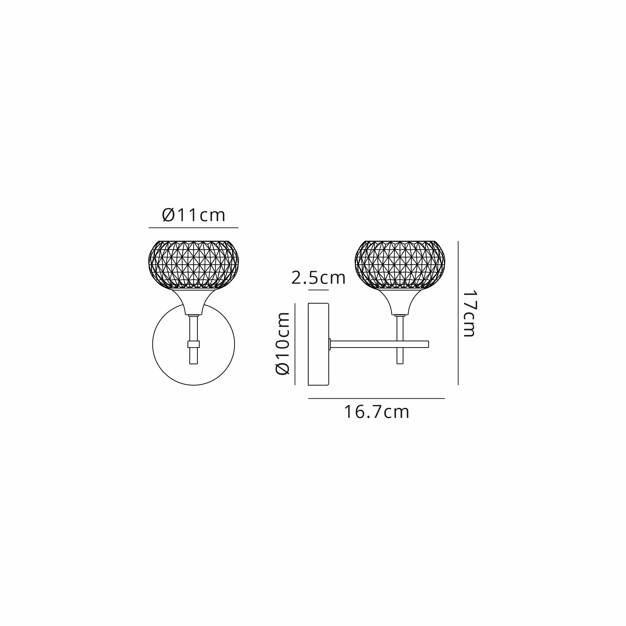D0848CH  Aria Glass Wall Lamp 1 Light IP44 Polished Chrome
